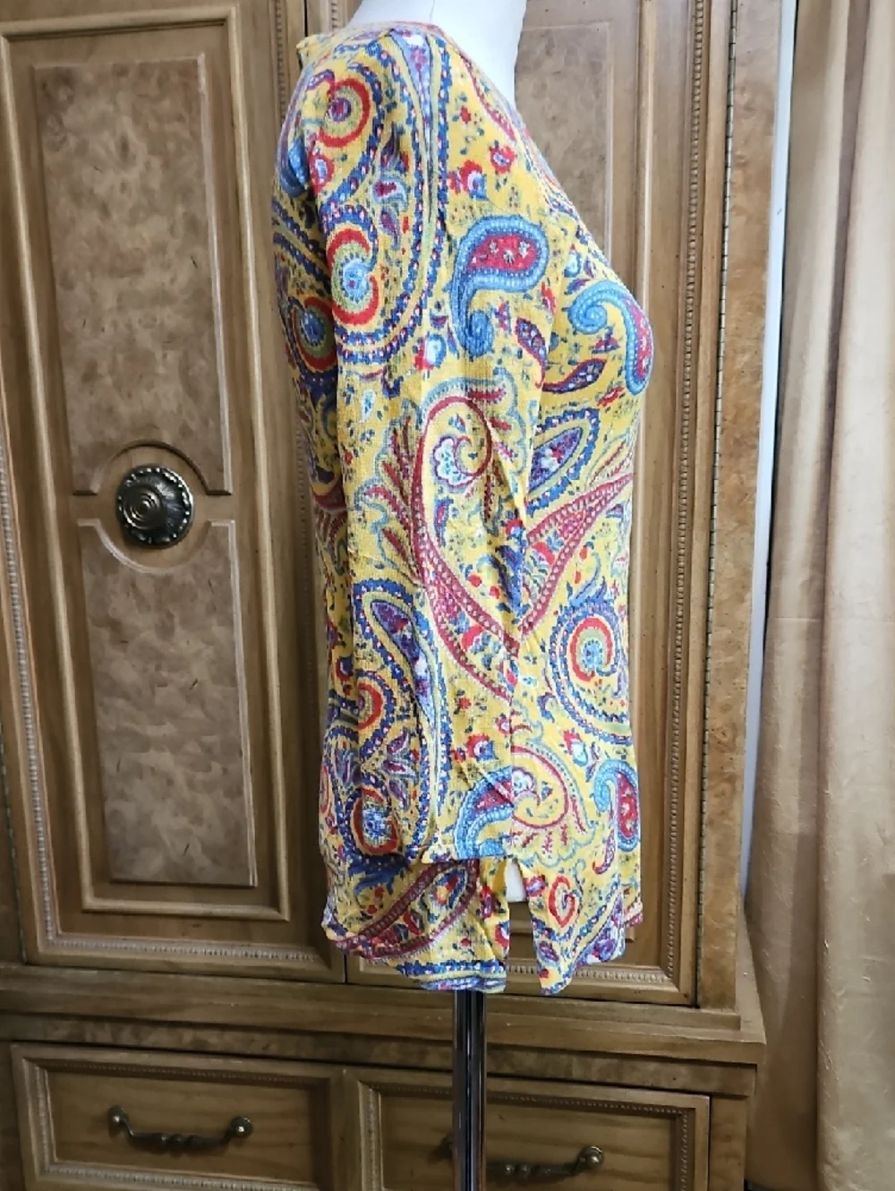 Lauren Ralph Lauren Yellow Paisley 3/4 Length Sleeve Top - Picture 2 of 7